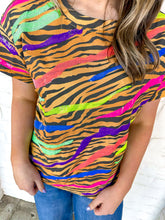 Load image into Gallery viewer, Queen Of Sparkles Neon Tiger Stripe Tee