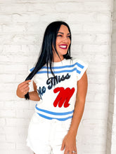 Load image into Gallery viewer, Queen Of Sparkles White & Blue Ole Miss Stripe Short Sleeve