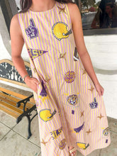 Load image into Gallery viewer, Queen Of Sparkles Licensed LSU Striped Sparkle Gameday Icon Cotton Midi