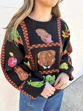 Load image into Gallery viewer, Queen Of Sparkles Black Checkered Thanksgiving Icon Sweater