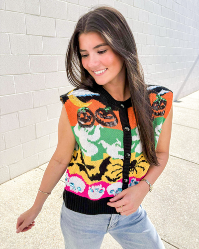 Queen Of Sparkles Color Block Halloween Icon Button Up Sweater