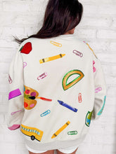 Load image into Gallery viewer, Queen Of Sparkles Beige Multi Teach Scattered Icon Sweatshirt