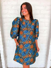 Load image into Gallery viewer, Spring Meadow Floral Brown Jacquard Dress
