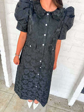Load image into Gallery viewer, Take A Moment Black Jacquard Midi Dress