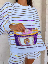 Load image into Gallery viewer, Queen Of Sparkles Licensed LSU Sequin Striped Fanny Pack Sweatshirt