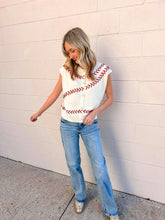 Load image into Gallery viewer, Queen Of Sparkles White &amp; Red Beaded Baseball Stitch Button Up Vest