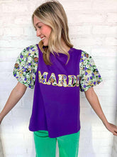 Load image into Gallery viewer, Mardi Gras Patch Bubble Sleeve Top