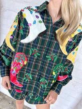 Load image into Gallery viewer, Queen Of Sparkles Dark Green Plaid Multi Christmas Cowboy Boots Button Up Top