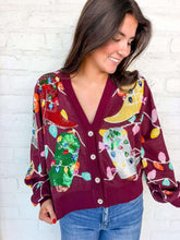Load image into Gallery viewer, Queen Of Sparkles Maroon Christmas Cowboy Boot Cardigan