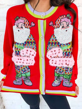 Load image into Gallery viewer, Queen Of Sparkles Red Rainbow Santa Button Up Cardigan