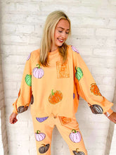 Load image into Gallery viewer, Queen Of Sparkles Orange Multi Pumpkin QOS Card Sweatshirt