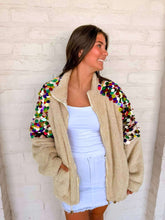 Load image into Gallery viewer, Queen Of Sparkles Ivory Multi Paulette Zip Up Fleece