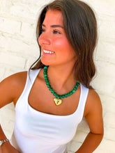 Load image into Gallery viewer, Large Heart Green Bead Necklace