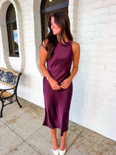 Load image into Gallery viewer, Golden Wishes Dark Cherry Satin Dress