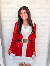 Load image into Gallery viewer, Queen Of Sparkles Red Sequin Santa Feather Trim Dress