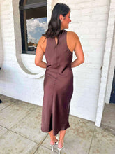 Load image into Gallery viewer, Golden Wishes Brown Satin Dress