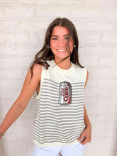 Load image into Gallery viewer, Queen Of Sparkles Licensed White &amp; Grey Striped Diet Coke Knit Tank