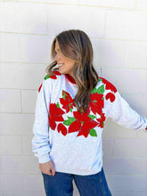Load image into Gallery viewer, Queen Of Sparkles Grey And Red Collar Poinsettia Sweatshirt