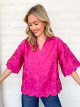 Load image into Gallery viewer, Scallop Secrets Pink Jacquard Top