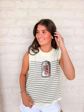Load image into Gallery viewer, Queen Of Sparkles Licensed White &amp; Grey Striped Diet Coke Knit Tank