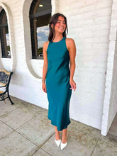 Load image into Gallery viewer, Golden Wishes Dark Teal Satin Dress