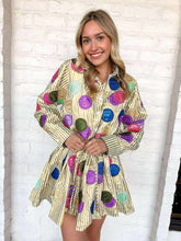 Load image into Gallery viewer, Queen Of Sparkles Gold &amp; White Stripe Doubloon Tie Cotton Dress