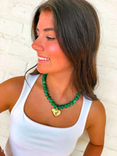 Load image into Gallery viewer, Large Heart Green Bead Necklace