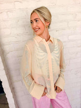 Load image into Gallery viewer, Queen Of Sparkles Beige Silk Rhinestone Skeleton Button Down Top