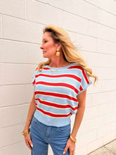 Load image into Gallery viewer, Hard Working Blue &amp; Red Stripe Top