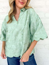 Load image into Gallery viewer, Scallop Secrets Sage Jacquard Top