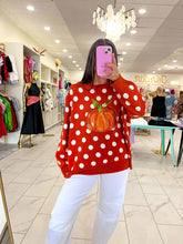 Load image into Gallery viewer, Queen Of Sparkles Orange Polkadot Pumpkin Sweater