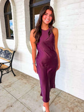 Load image into Gallery viewer, Golden Wishes Dark Cherry Satin Dress