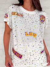 Load image into Gallery viewer, Queen Of Sparkles Licensed LSU Multi Rhinestone Scattered Logo Tee