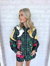 Load image into Gallery viewer, Queen Of Sparkles Dark Green Plaid Multi Christmas Cowboy Boots Button Up Top