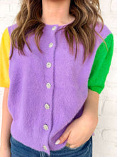 Load image into Gallery viewer, Queen of the Mardi Gras Luxe Soft Cardigan Top