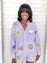 Load image into Gallery viewer, Queen Of Sparkles LSU Mini Icon Striped Icon Button Top