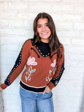 Load image into Gallery viewer, THML Wish You Well Brown Flower Sweater