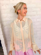 Load image into Gallery viewer, Queen Of Sparkles Beige Silk Rhinestone Skeleton Button Down Top