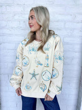 Load image into Gallery viewer, Queen Of Sparkles Ivory &amp; Mint Coastal Sea Shell Ornament Sweatshirt