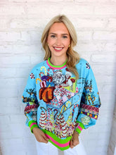 Load image into Gallery viewer, Queen Of Sparkles Aqua Vintage Santa Gingerbread House Sweatshirt
