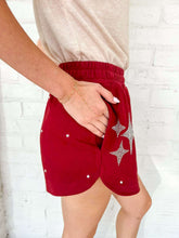 Load image into Gallery viewer, Queen Of Sparkles Maroon &amp; Grey QOS Card Shorts