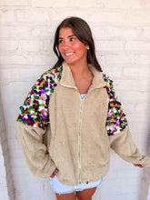 Load image into Gallery viewer, Queen Of Sparkles Ivory Multi Paulette Zip Up Fleece