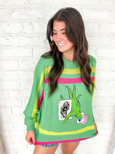 Load image into Gallery viewer, Queen Of Sparkles Green &amp; Pink Hand Holding QOS Card Sweater