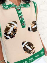 Load image into Gallery viewer, Queen Of Sparkles Beige Field Trim Sequin Football Button Up Knit Tank