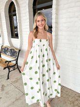Load image into Gallery viewer, Spotted You Green Polka Dot Maxi Dress