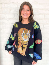 Load image into Gallery viewer, Queen Of Sparkles Black Multi Butterfly Tiger Sweatshirt