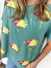 Load image into Gallery viewer, Mardi Gras Scattered Umbrellas Shirt (front &amp; back)