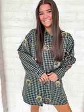 Load image into Gallery viewer, Queen Of Sparkles Navy Plaid Scattered Turkey Button Up Dress