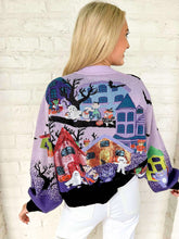 Load image into Gallery viewer, Queen Of Sparkles Lavender Multi Trick Or Treating Scene Cardigan