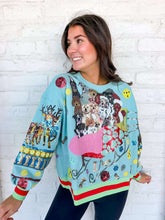 Load image into Gallery viewer, Queen Of Sparkles Aqua Dogs on Santas Sleigh Sweatshirt